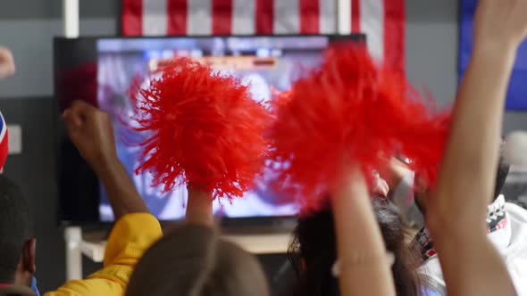 Hockey fans supporting team at home