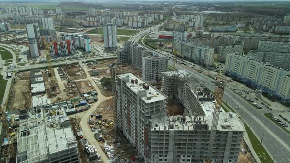Large construction site. Construction of modern multi-storey residential buildings. alt