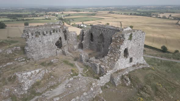 The Rock Of Dunamase In County Laois, Ireland With Surrounding Farmlands - aerial drone shot alt