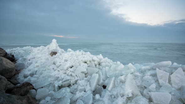 Time lapse viewing ice piles on the edge of Utah Lake alt