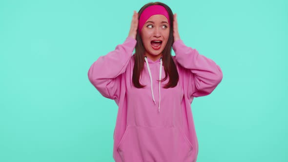 Scared Girl Screams From Stress Tension Problems Feels Horror Hopelessness Fear Surprise Shock Rage alt