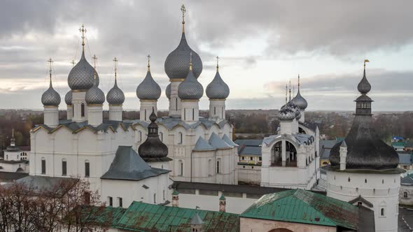 View of the Assumption Cathedral and belfry in Rostov Kremlin, Golden Ring of Russia
