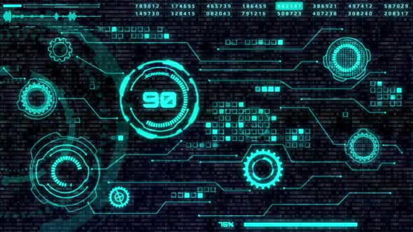  HUD Green Scifi Technology Glow Blur Futuristic Elements Digital Code Interface Transfer