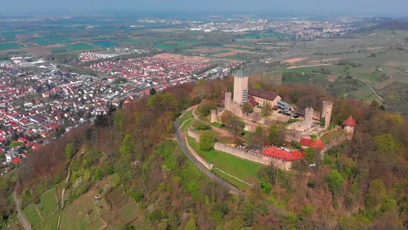 Beautiful top view of the Starkenburg castle in the German city of Heppenheim. alt