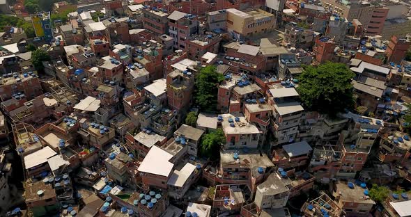 Aerial top view of a Brazilian Favela In Rio de Janeiro, Brazil. 4K alt