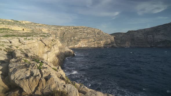 Raging Mediterranean Sea Waves Crashes on Shores near Azure Window in Gozo, Malta