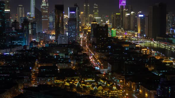 Tianjin Night Aerial Cityscape China Zoom Out alt