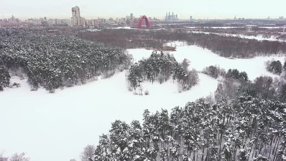 Serebryany Bor and Zhivopisniy bridge, Moscow, Russia. Aerial alt