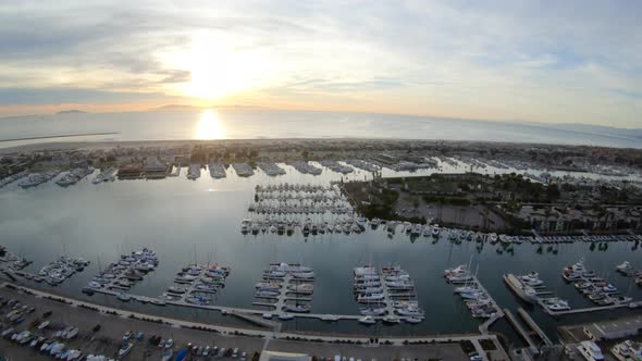 Channel Islands Harbor Oxnard Ca Usa Aerial Flyover Beautiful Sunset alt