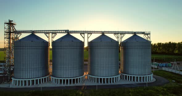 Storage of Grain Crops at Sunset