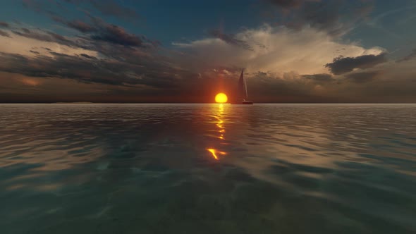 3d Yacht and sunset for ocean
