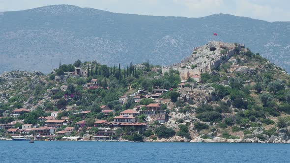 Ancient Village of Simena, Near Kekova Island. Antalya Province, Turkey. Shooting From Moving Yacht. alt