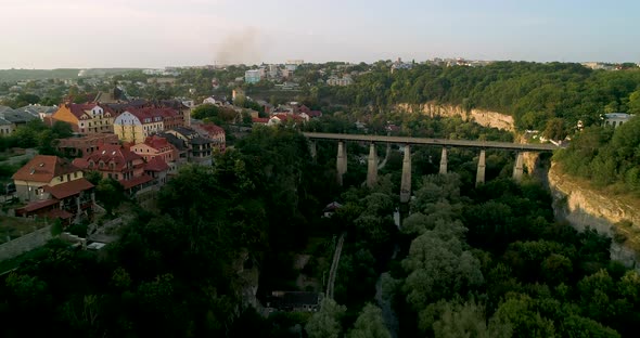 Aerial View of Canyon and Old Town in the Kamenec-Podolskiy alt
