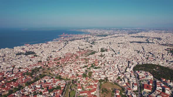 Aerial Drone View of Thessaloniki or Salonica North Greece Big Modern City Located Near Thermaikos alt