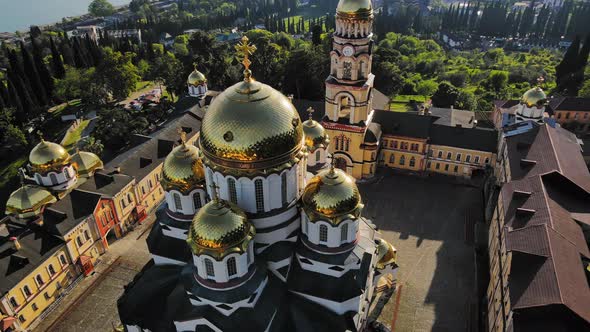 Beautiful Orthodox New Athos Monastery with Golden Domes in the New Athos alt
