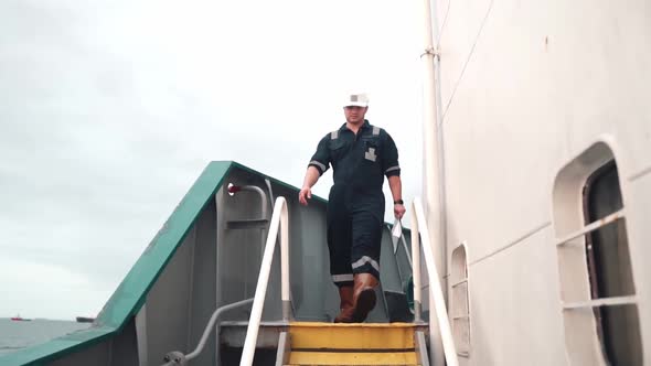 Marine Deck Officer or Chief Mate on Deck of Offshore Vessel or Ship alt