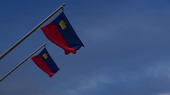 Liechtenstein Flags In The Blue Sky - 4K