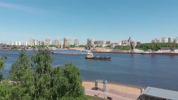 Traffic Along Cargo Port on Moscow Canal in Moscow, Russia.