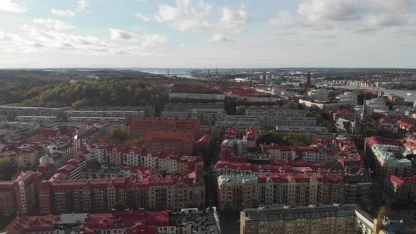 Gothenburg City Center Cityscape Aerial Backward Establishing
