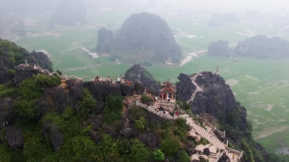 Aerial of dragon temple, Hang Mua, Tam Coc, Ninh Binh, Cambodia alt