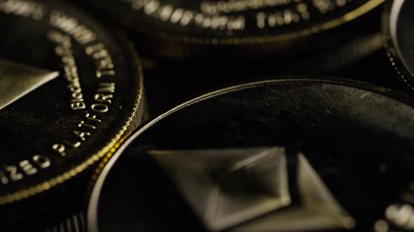 Rotating shot of Bitcoins (digital cryptocurrency) - BITCOIN ETHEREUM 120 alt