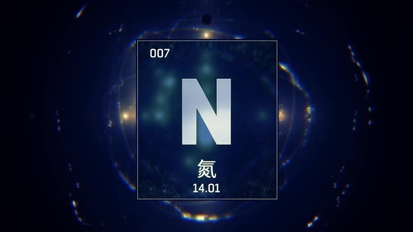 Nitrogen as Element 7 of the Periodic Table on Blue Background in Chinese Language