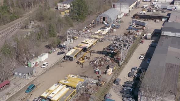 Old Bus and Car Scrap Yard Recycles Waste alt