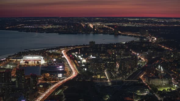 Toronto, Canada, Timelapse - The West of Toronto at night as seen from the CN Tower