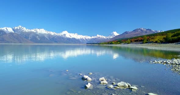 The Southern Alps Reflect Beautifully on the surface of Lake Pukaki on New Zealands South Island. alt