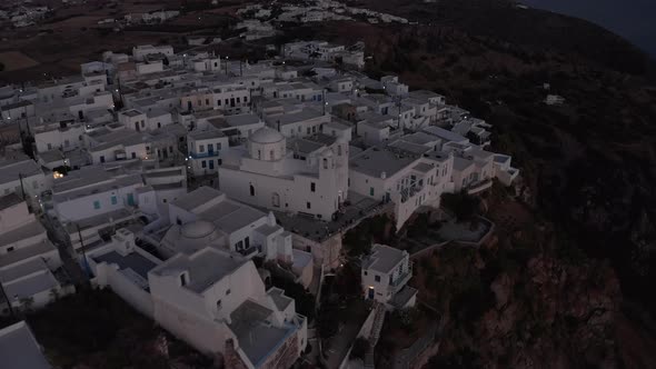 Wide View Over a Greek Village After Sunset, Aerial  alt