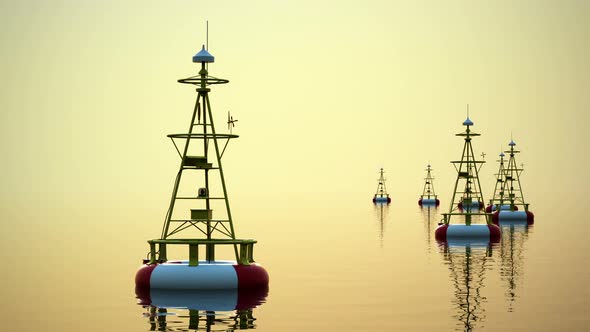 The sunrise time-lapse animation of buoys floating at the sea or ocean. HD alt