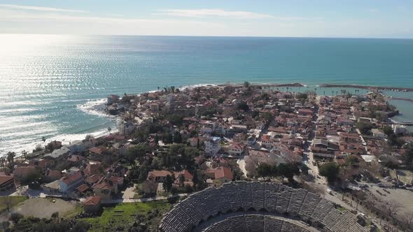 Aerial Footage of the Antique Theater. Side, Turkey