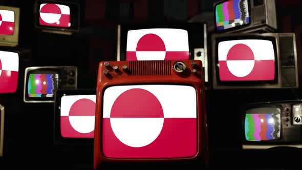 Vintage Televisions Displaying Greenland Flag alt