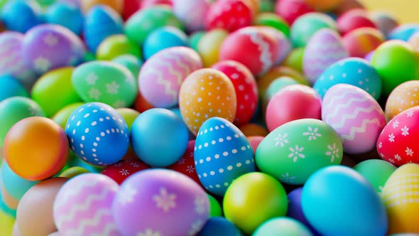 Multicolour Easter eggs. Bright colour painted eggs while spring celebration. alt