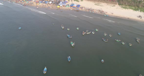 Top view, aerial view fishing harbor from the drone. Phan Thiet city, Vietnam