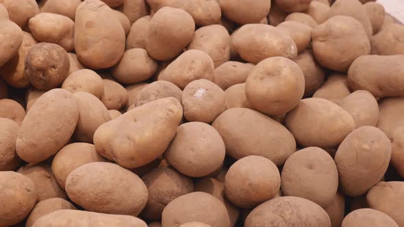 Fresh Potatoes on a Store Shelf Close Up