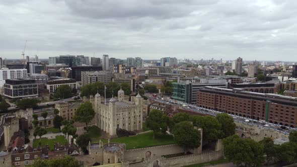 Drone View of the Tower of London and the Surrounding Area