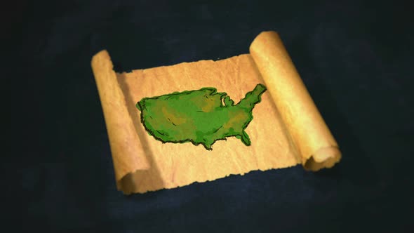 America Map Painting Unfolding Old Paper Scroll 3D alt