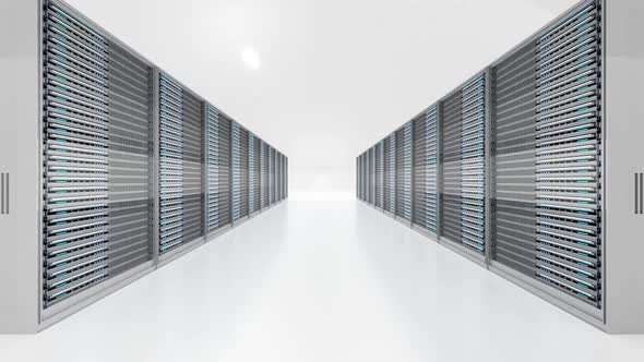 3D rendered illustration server racks in computing room alt