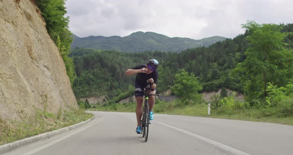Triathlon Sportsman Athlete Cyclist Riding Professional Racing Bicycle