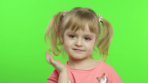 Positive Girl Emotionally Make Faces and Smile in Pink Blouse. Chroma Key alt