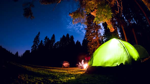 Tent and Starry Sky Motion Time Lapse