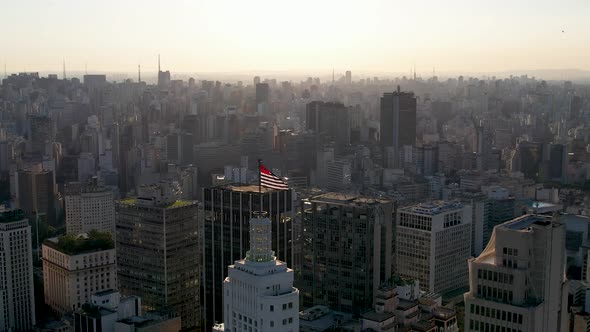 Sunset sky at brazilian landmark building. Sao Paulo, Brazil. alt