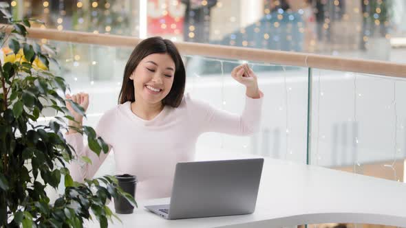Asian Girl Female Student Receiving Email Result of Exams Test Notice of Employment Message From alt