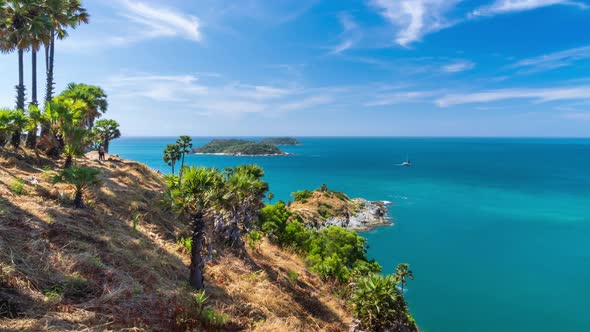 Laem Promthep Cape in Phuket, famous view point scenic area for watching sunset - Time Lapse