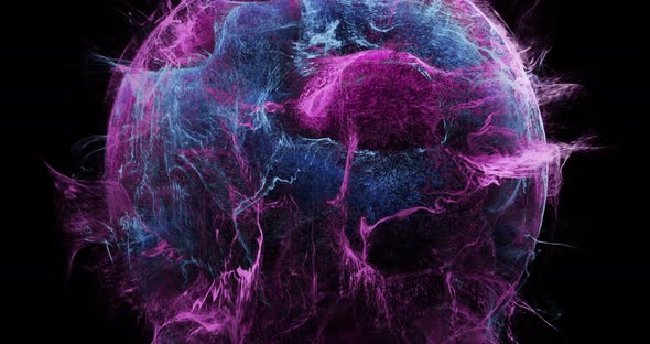 Abstract explosion of colors, particle flowing in a sphere.