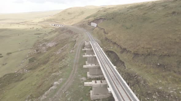 Aerial view of empty Railway bridge in Samtskhe-Javakheti region, Georgia. alt