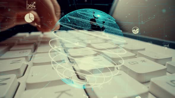 Man Working on Computer with Graphic of Business Data Analytic Modernization alt