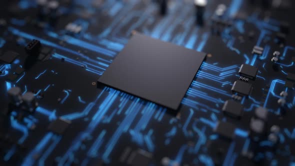 Central processor on a printed circuit board dynamic 3d animation alt