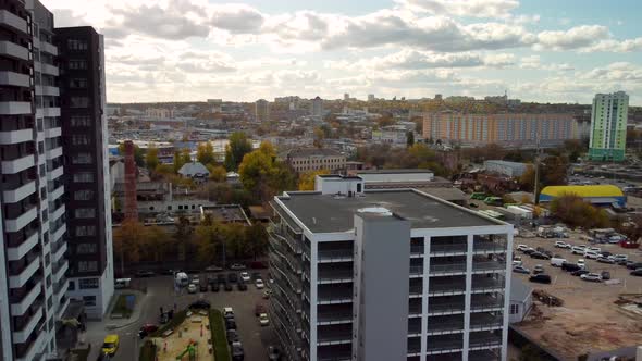 Modern buildings, aerial Kharkiv city, Ukraine